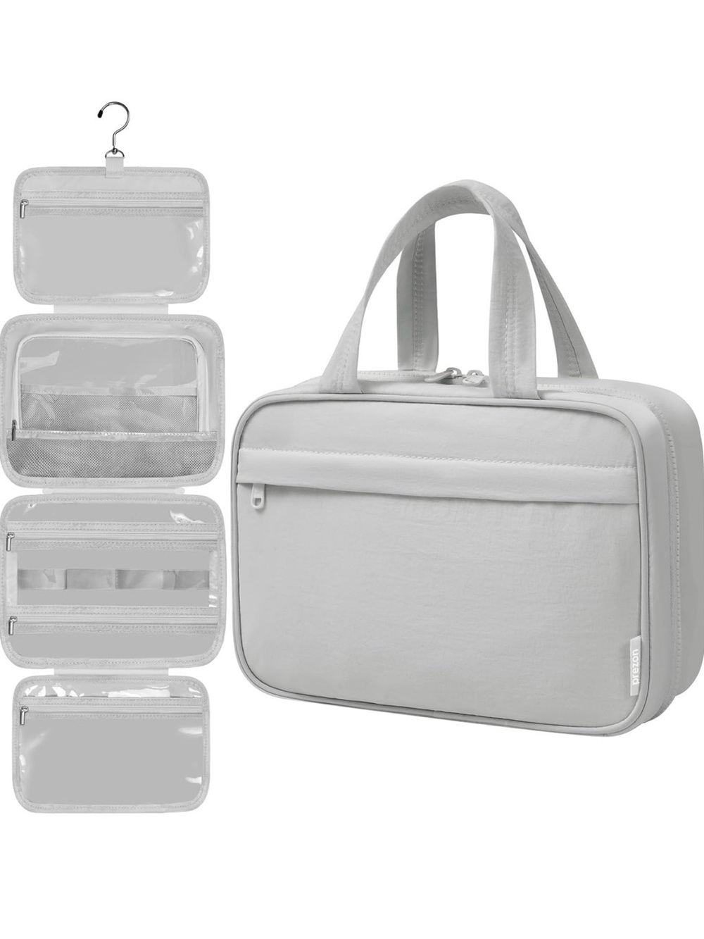 Light Gray Travel Toiletry Bag with Hanging Organizer